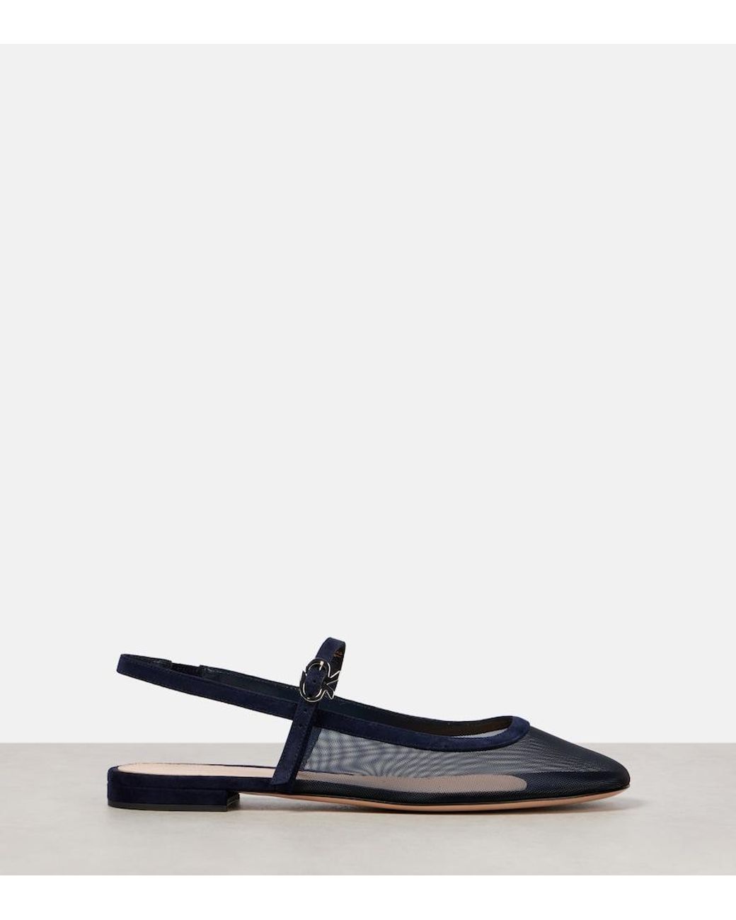 Gianvito Rossi Blue Leather-Trimmed Organza Ballet Flats