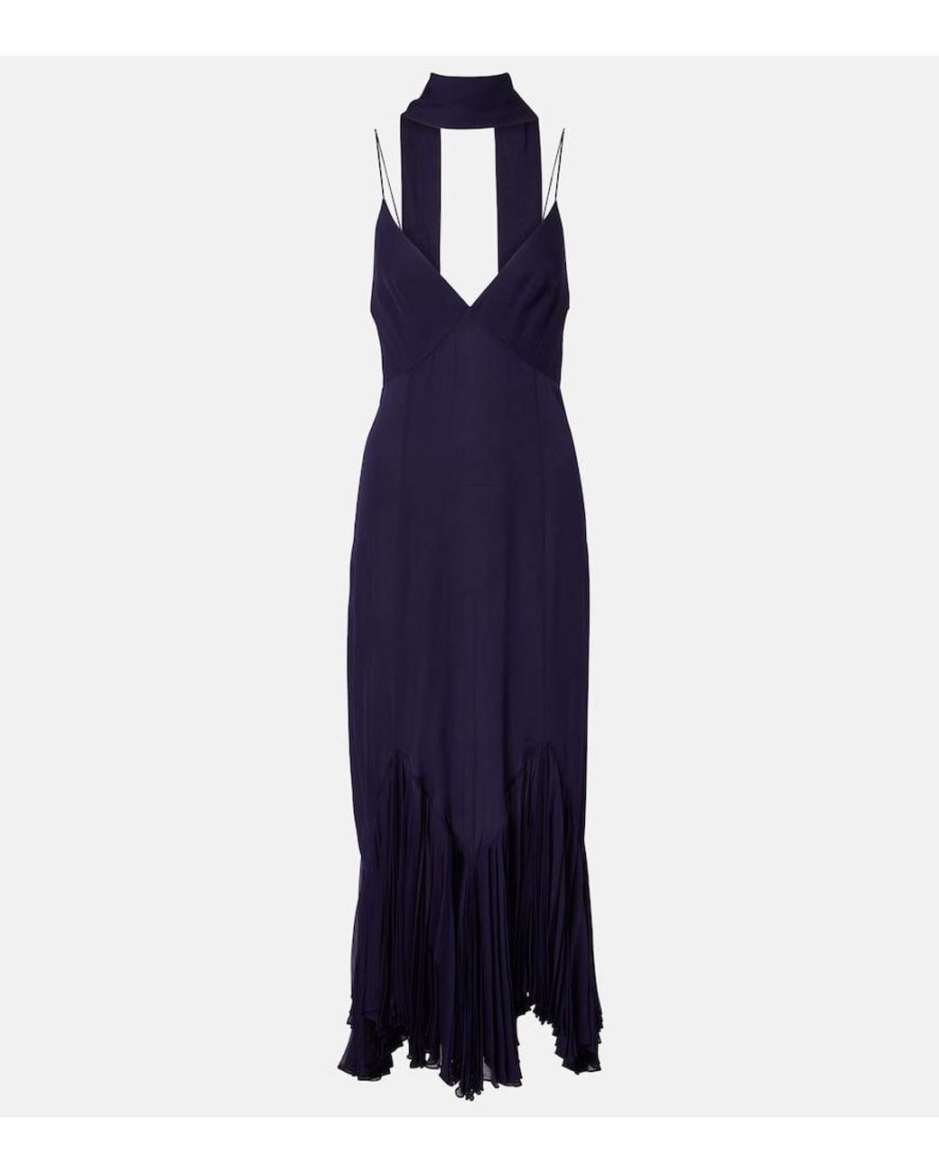 Khaite Blue Candita Scarf-Detail Silk Midi Dress