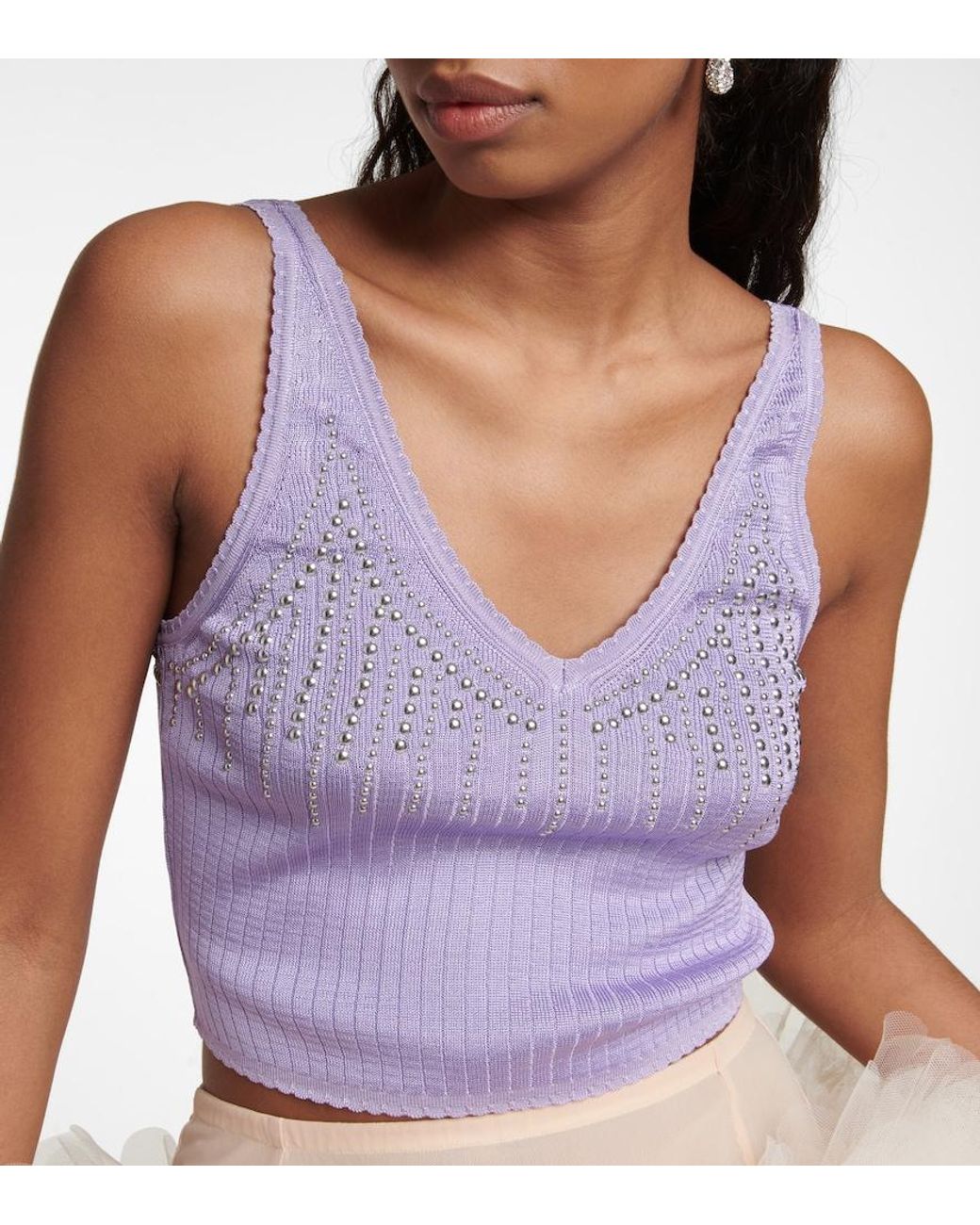 Rabanne Purple Embellished Knit Top