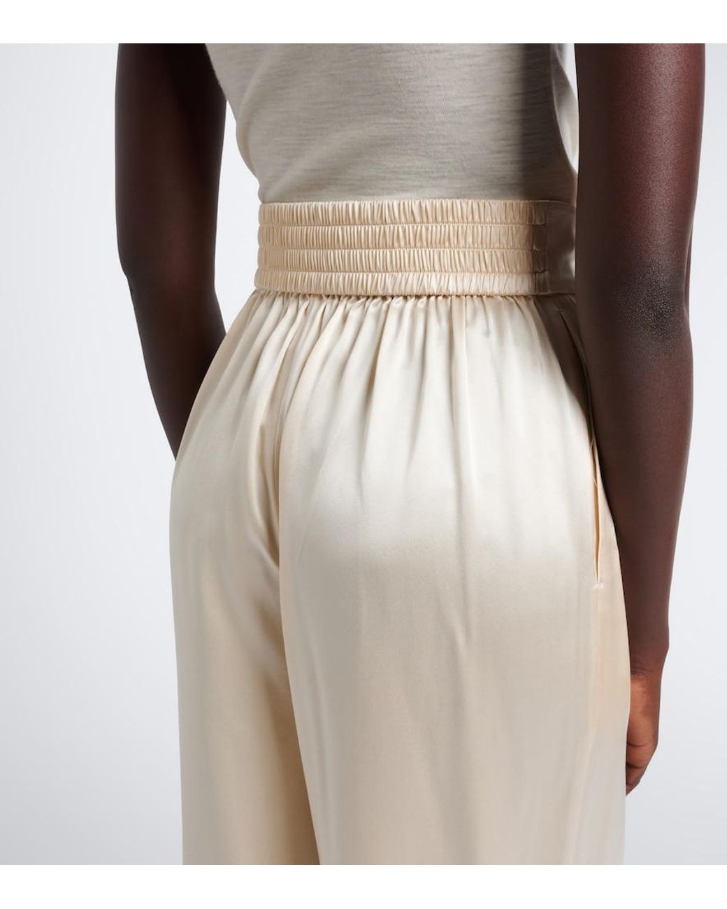 Joseph White Dijon Silk Satin Wide-Leg Pants