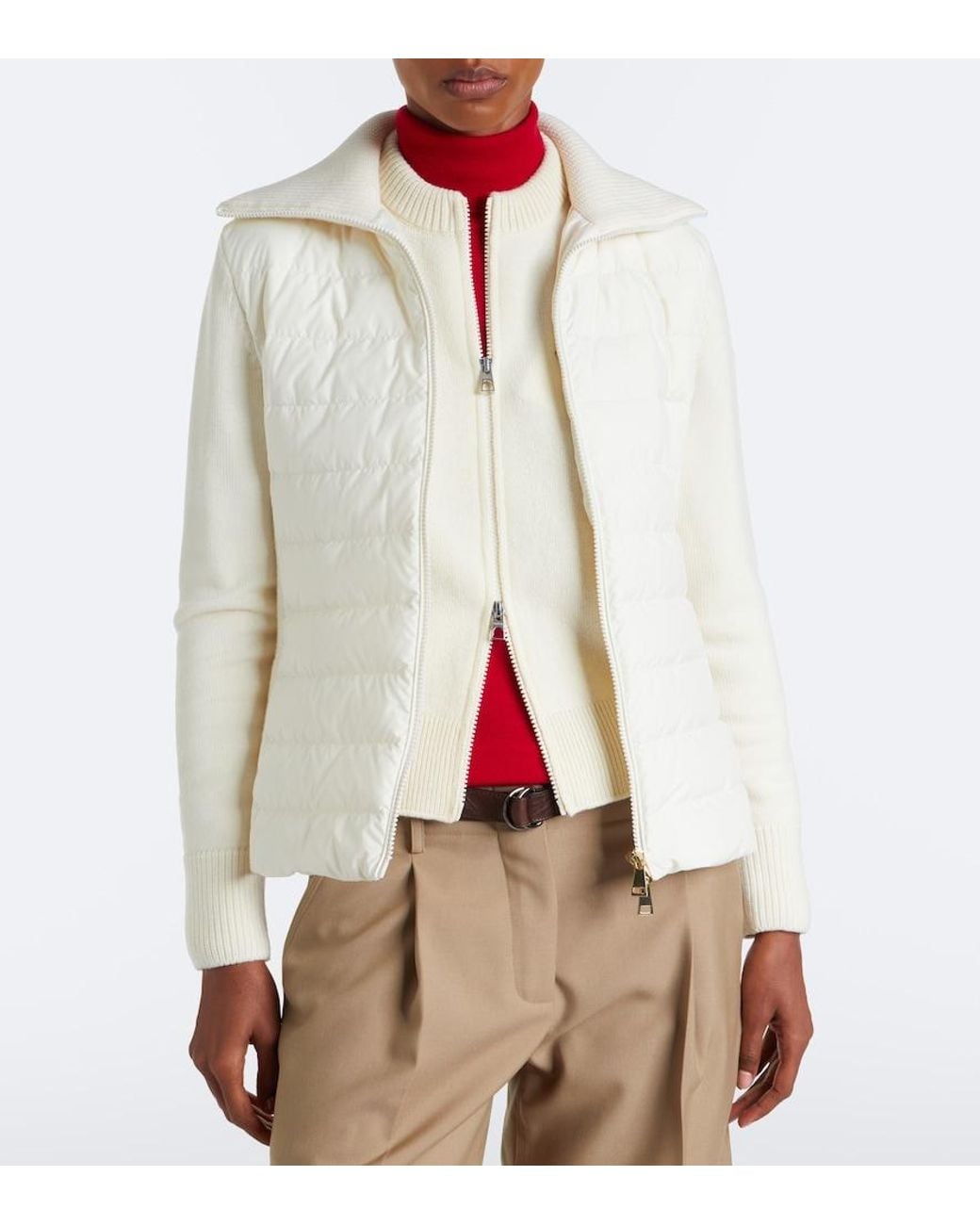 Moncler White Down-Paneled Virgin Wool Cardigan