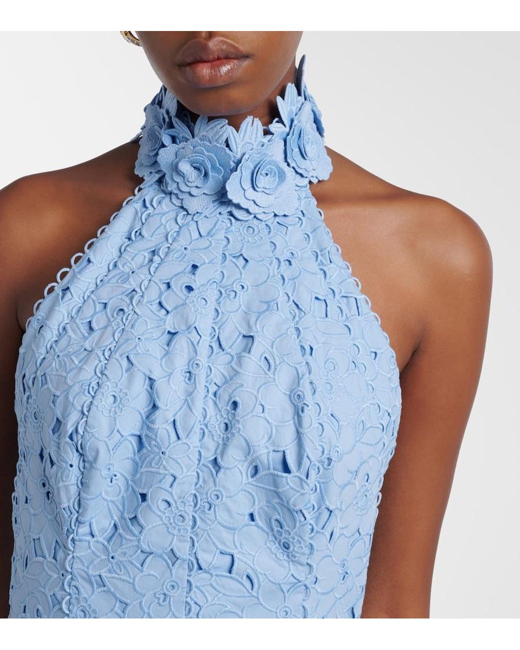 Rebecca Vallance Blue Nuvola Broderie Anglaise Cotton Midi Dress