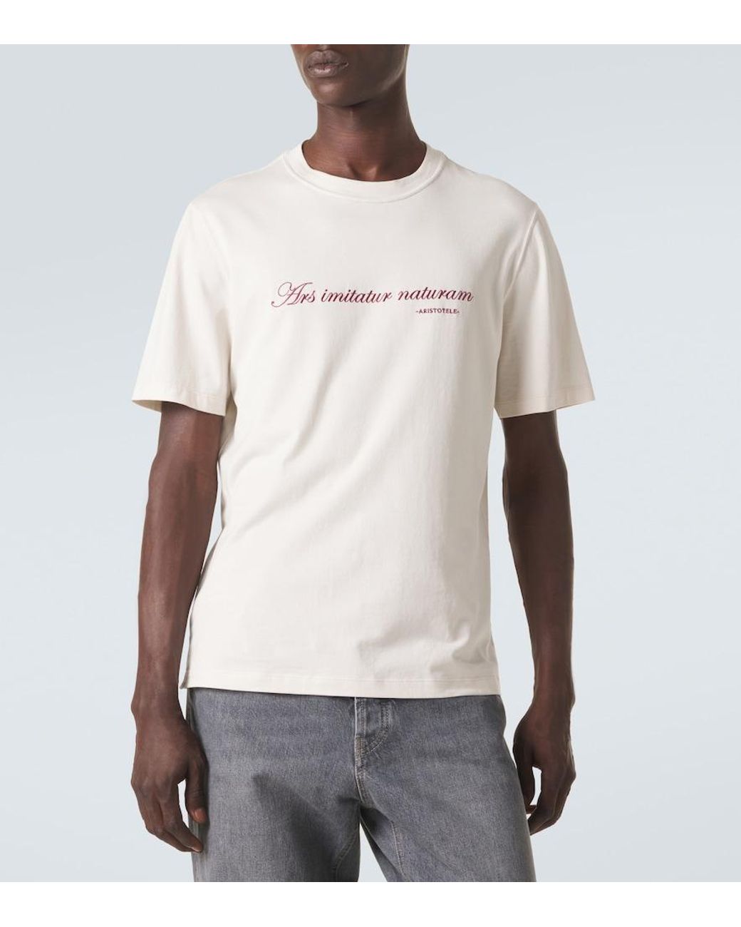 Brunello Cucinelli White Printed Cotton Jersey T-Shirt for men