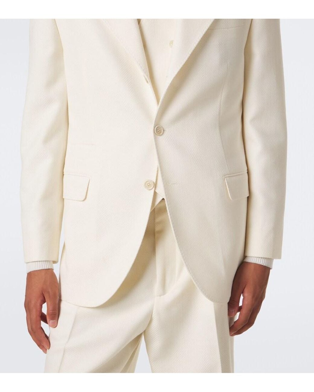 Brunello Cucinelli Natural Herringbone Wool And Cotton Blazer for men