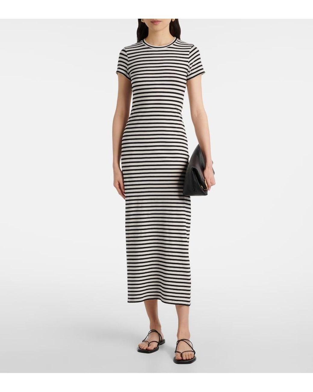 Nili Lotan White Striped Cotton Jersey Maxi Dress