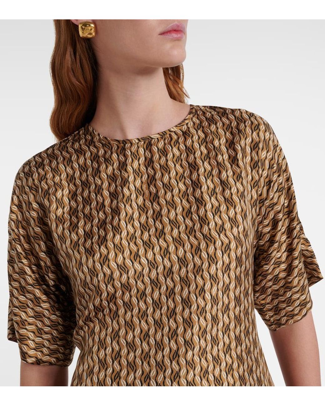Max Mara Brown Nordica Printed Silk Blouse