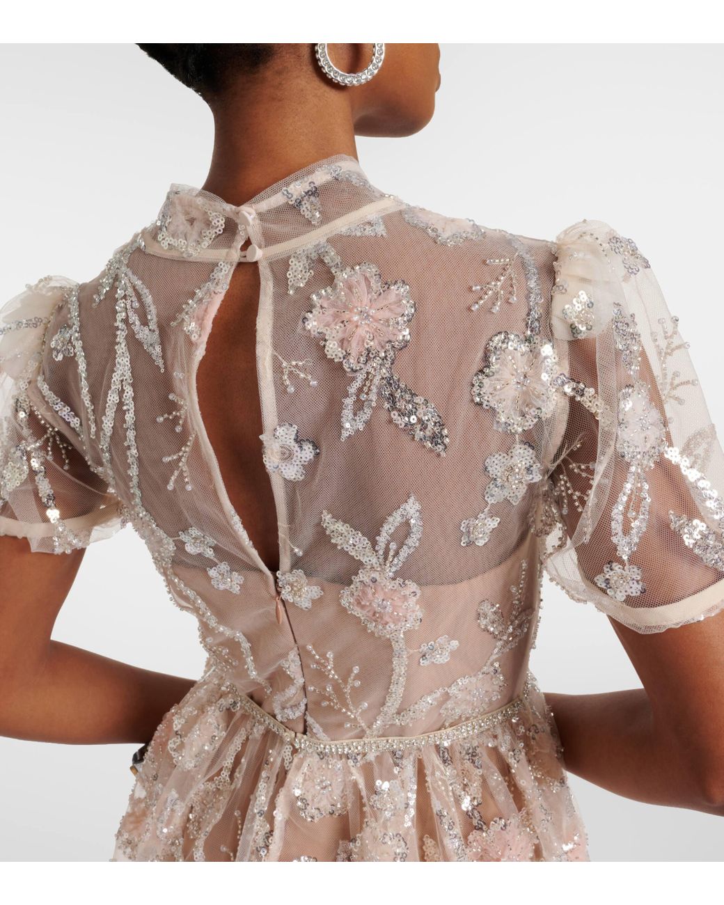 self portrait floral embroidered mesh maxi dress Pink Georgette Flower Maxi Dress self-portrait-US