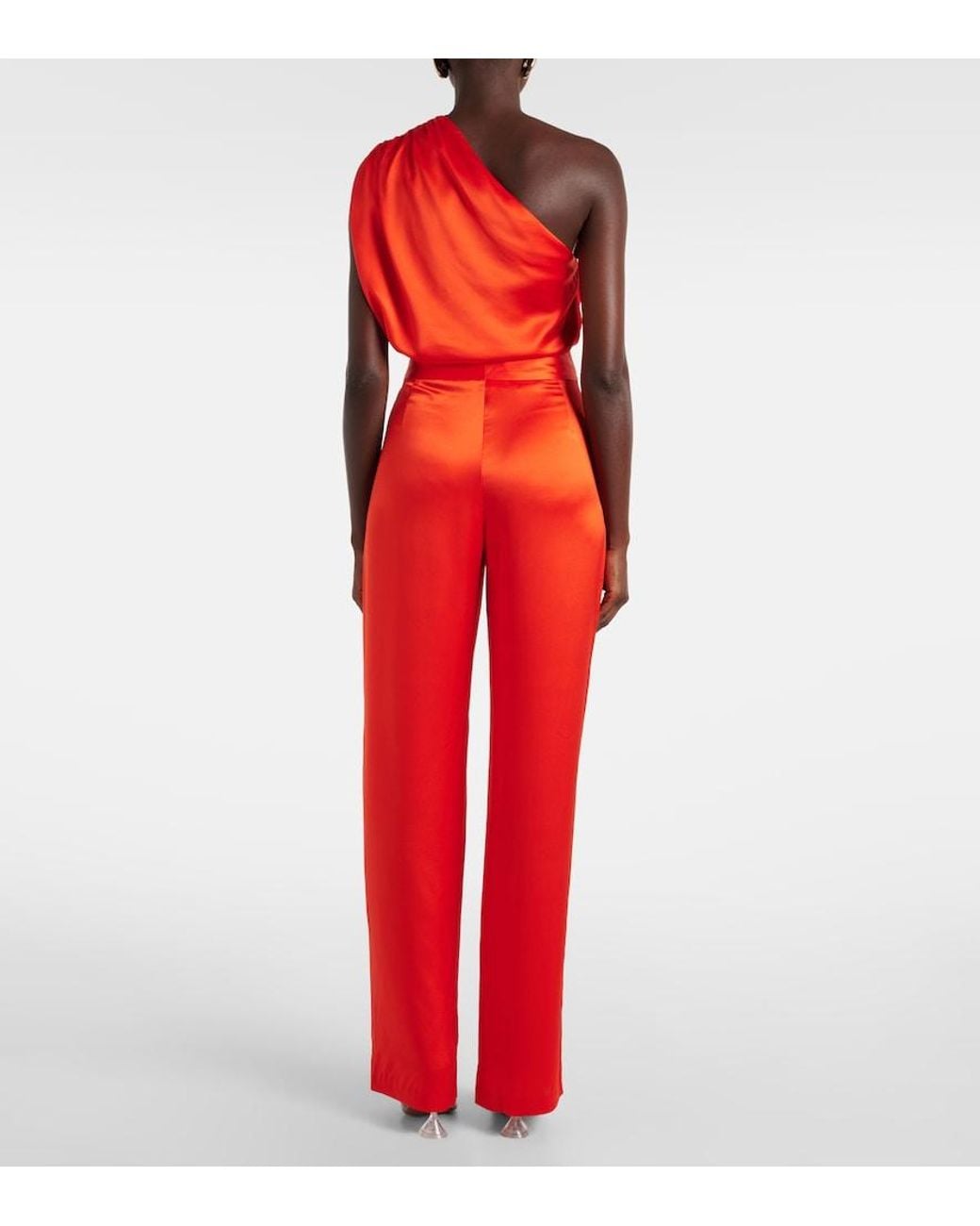 The Sei Red High-Rise Silk Satin Wide-Leg Pants