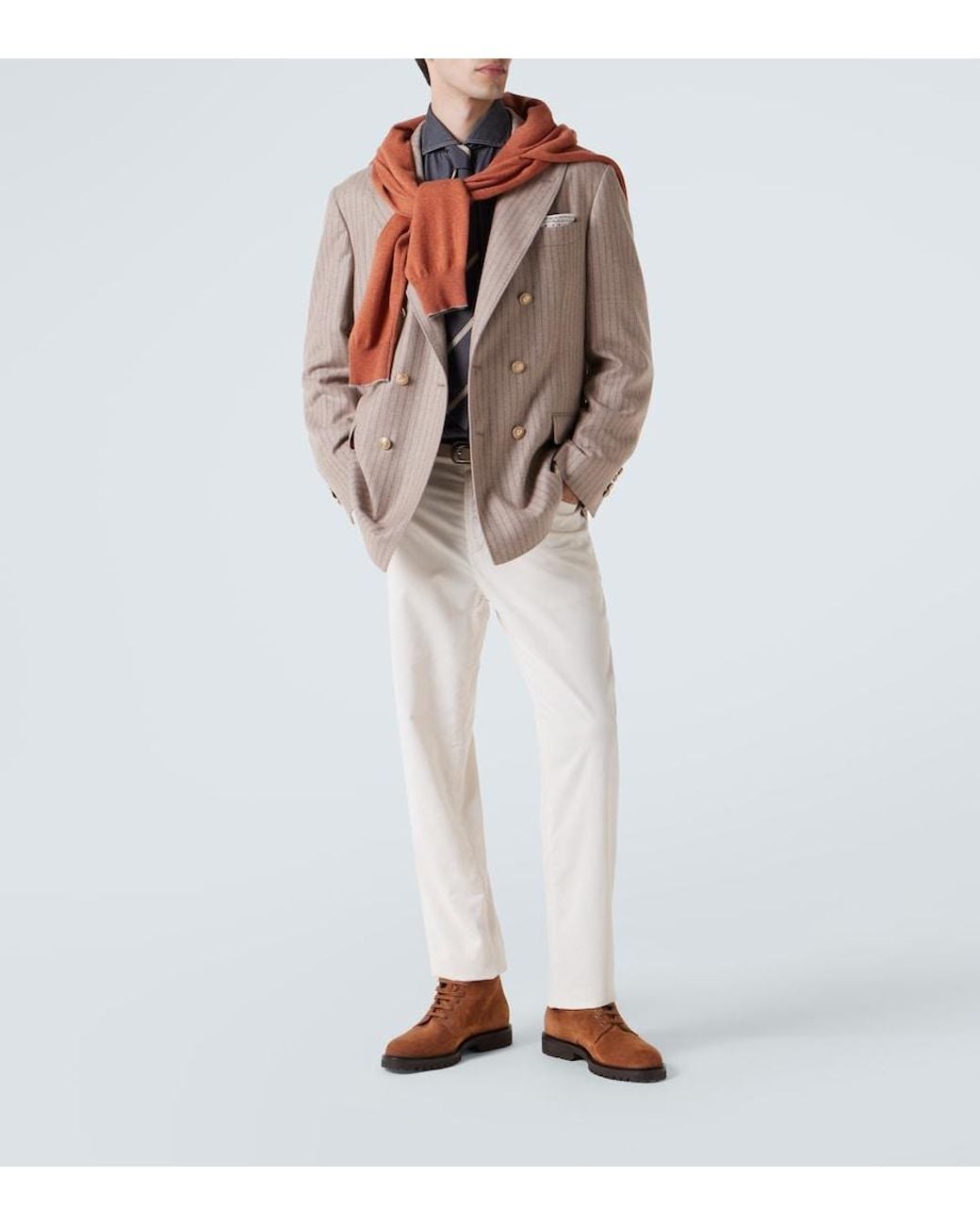 Brunello Cucinelli Brown Striped Cashmere And Silk Blazer for men