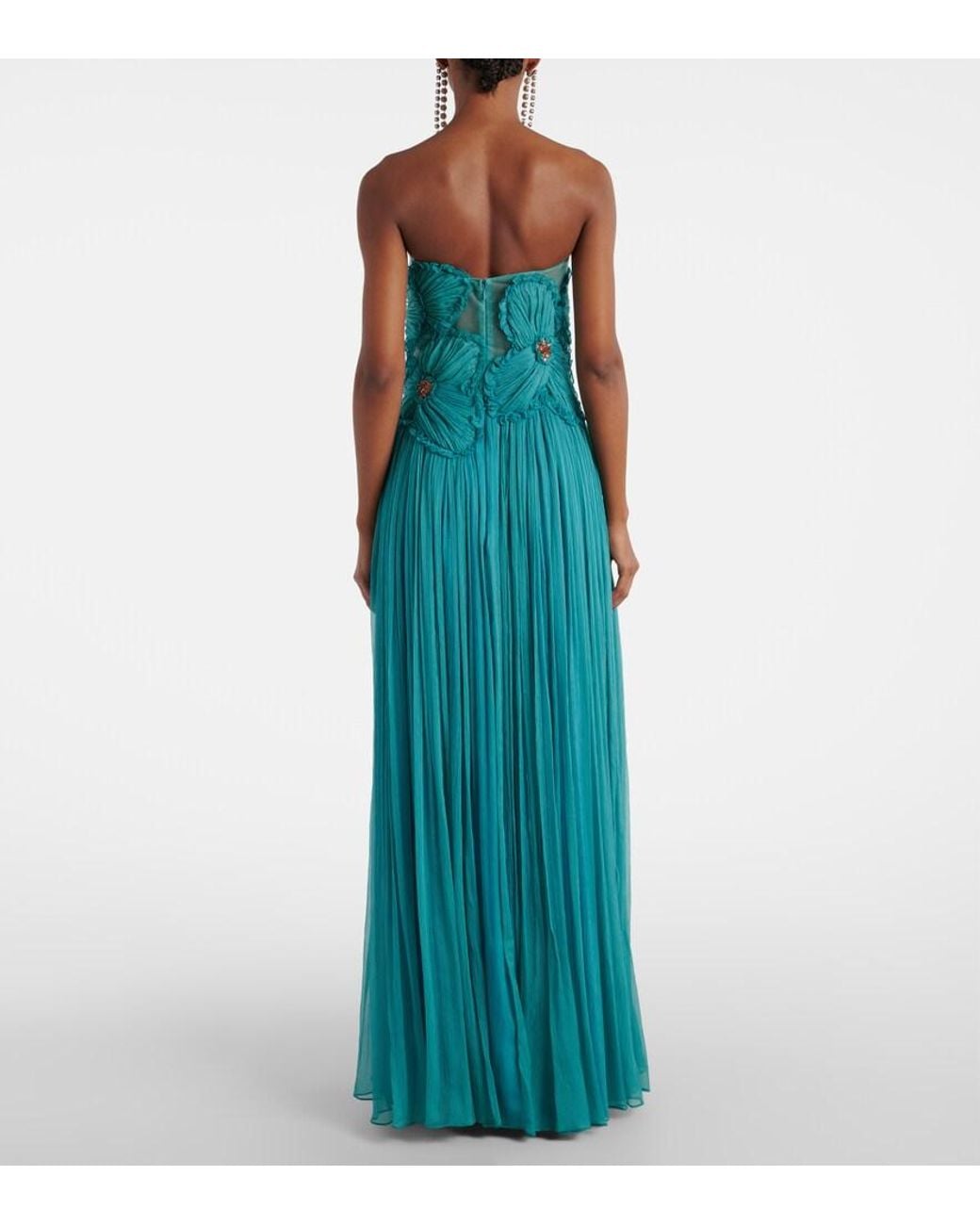 Costarellos Blue Adamaris Embellished Silk-Blend Chiffon Gown