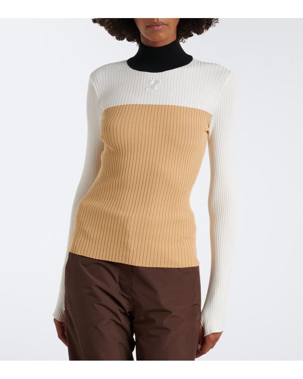 Courreges White Colorblocked Ribbed-Knit Ski Top