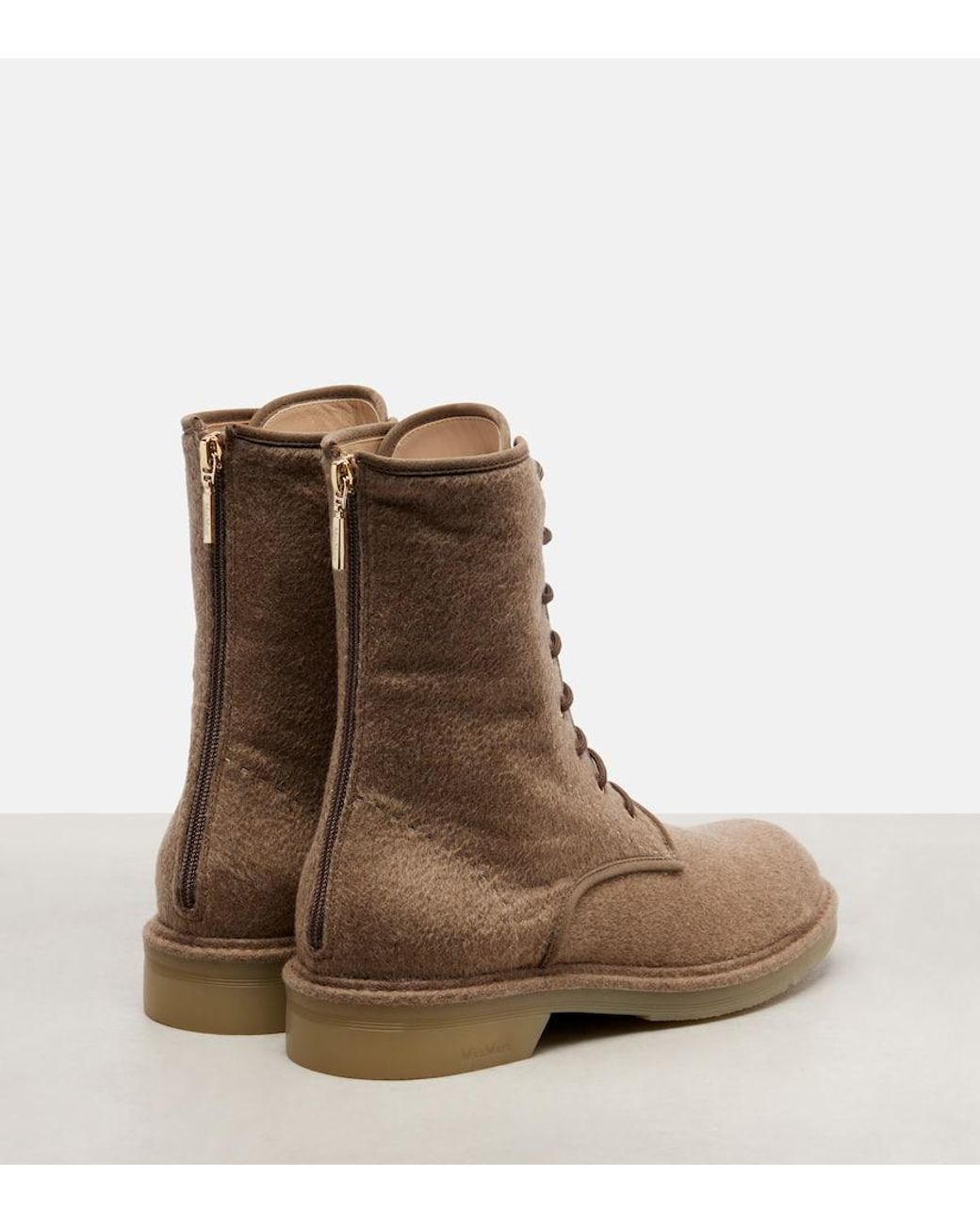 Max Mara Brown Baker Cashmere Combat Boots
