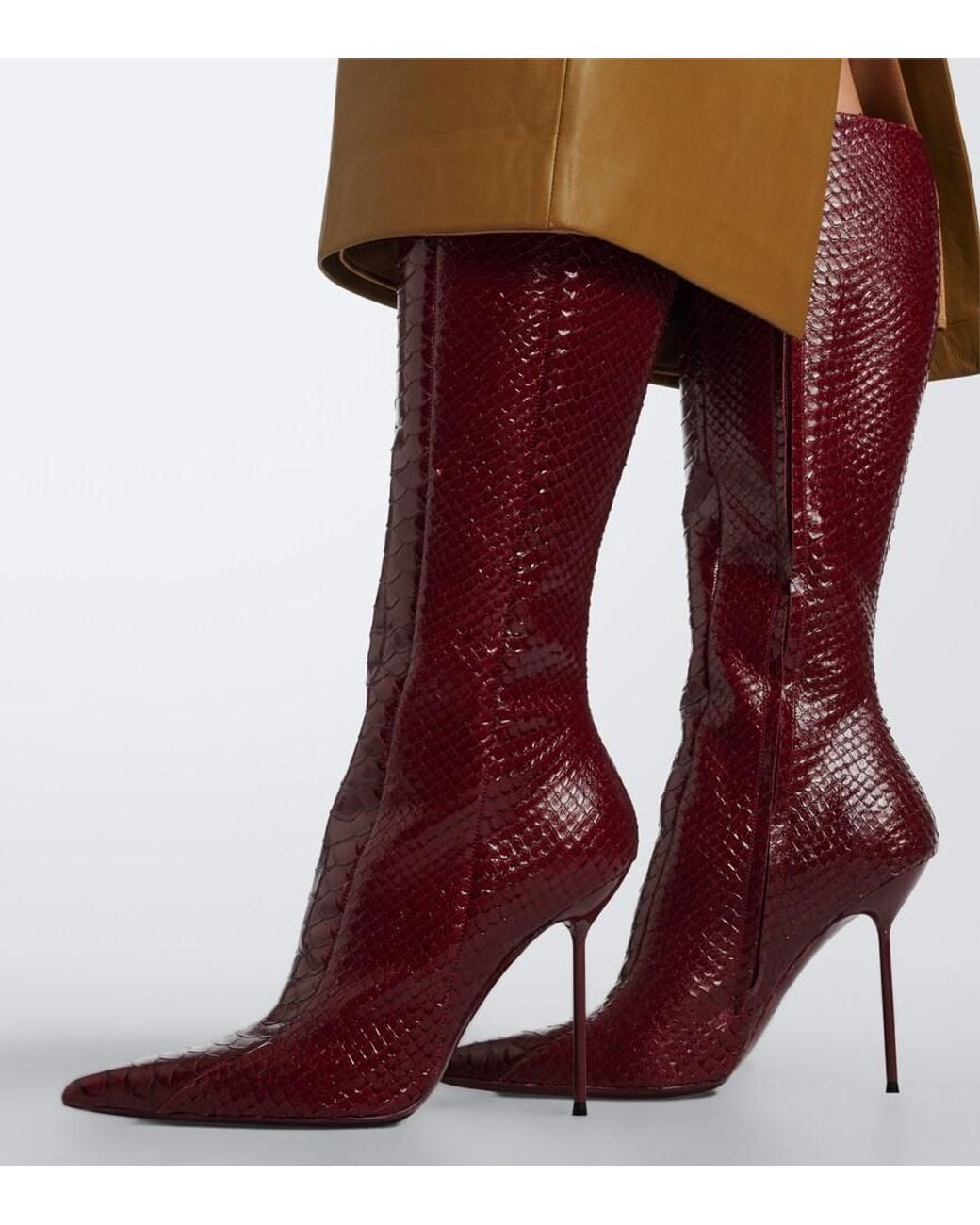 Paris Texas Red Lidia Snake-Effect Leather Knee-High Boots