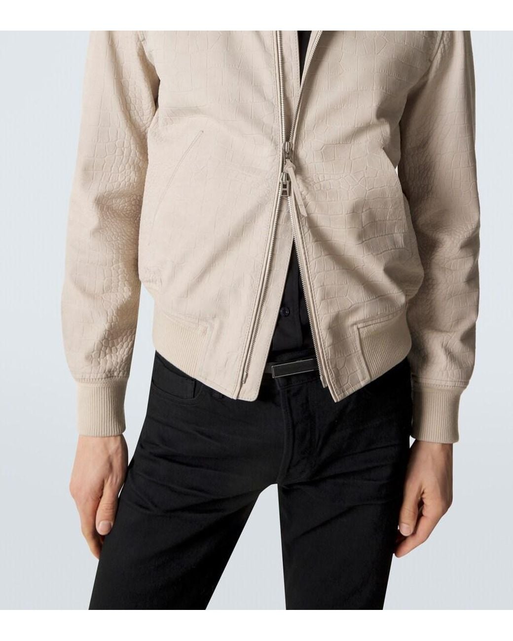 Tom Ford Natural Printed Leather Bomber Jacket for men