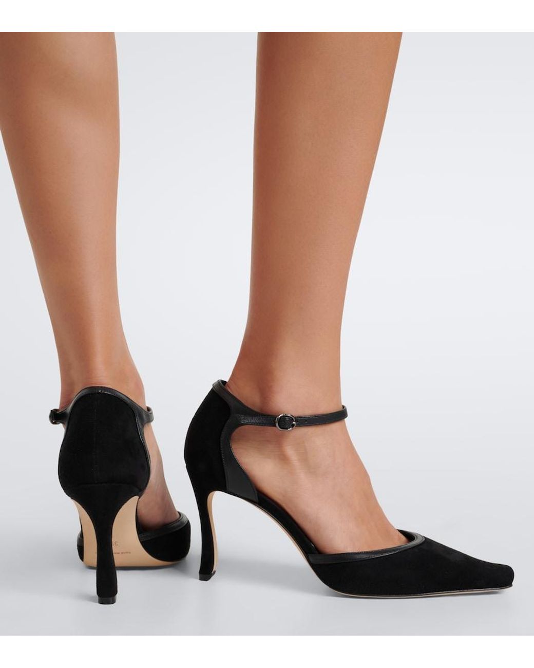 Manolo Blahnik Black Verdusan Leather-Trimmed Suede Pumps