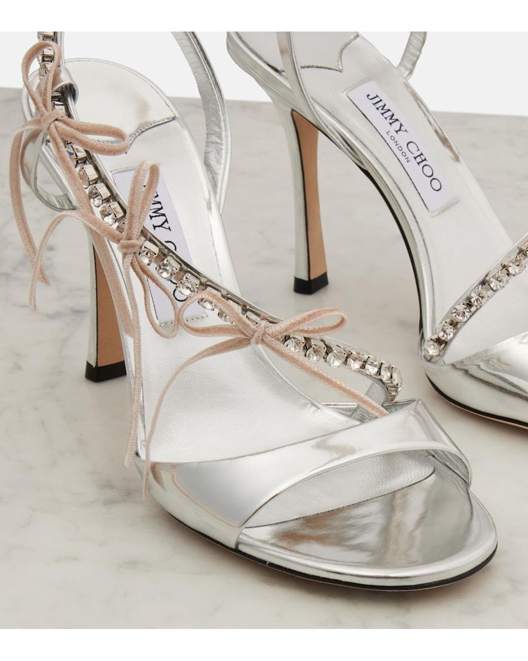 Jimmy Choo White Lula 100 Metallic Leather Sandals