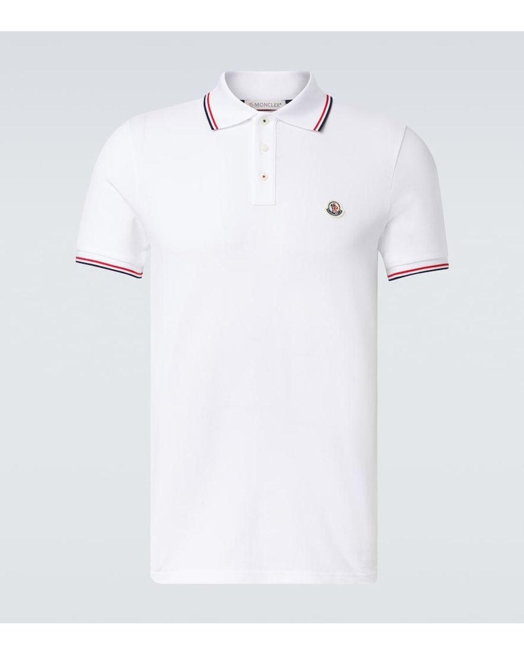 Moncler White Permanent Cotton Jersey Polo Shirt for men