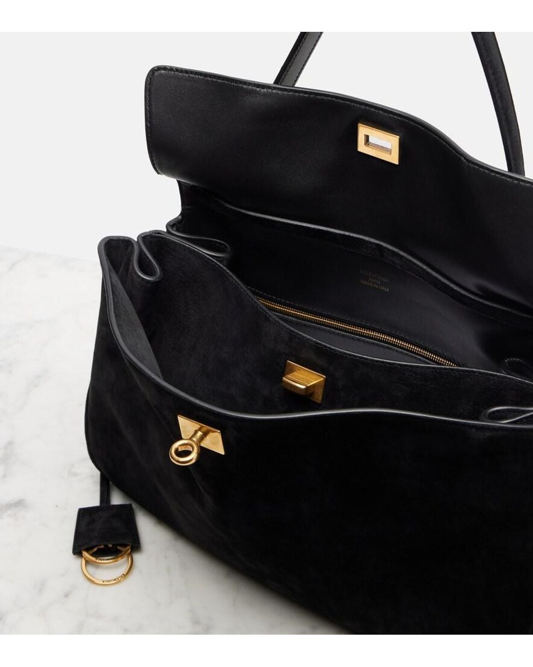 Balenciaga Black Rodeo Medium Suede Shoulder Bag