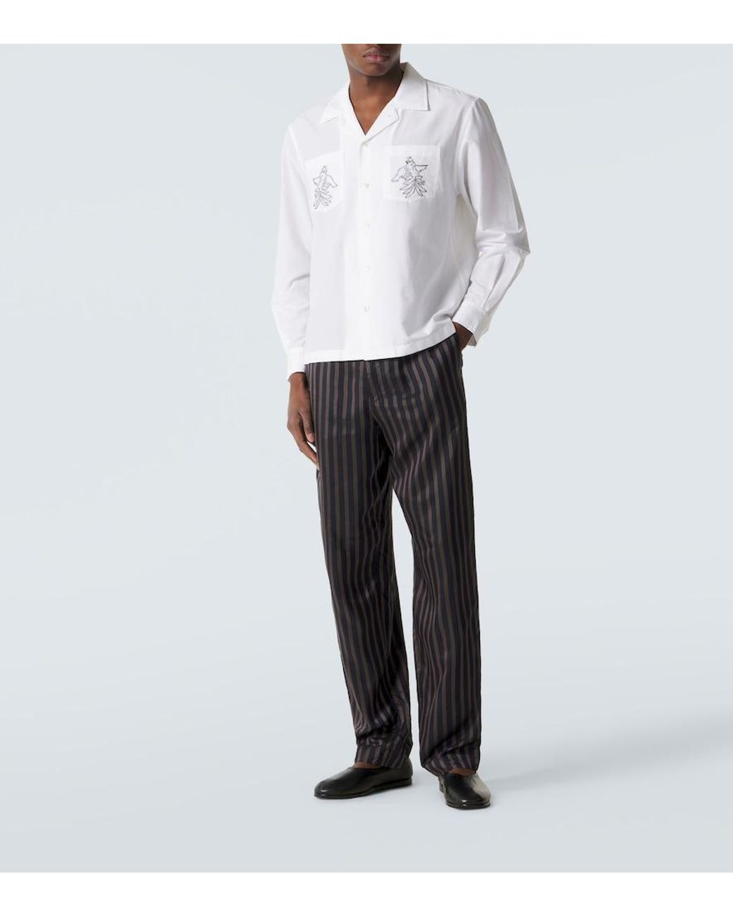 Bode White Embroidered Cotton And Silk Shirt for men