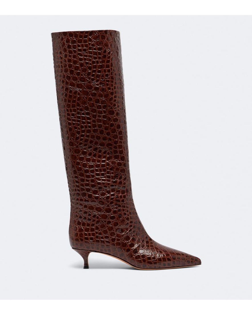 Le Monde Beryl Brown Babouche Croc-Effect Leather Knee-High Boots