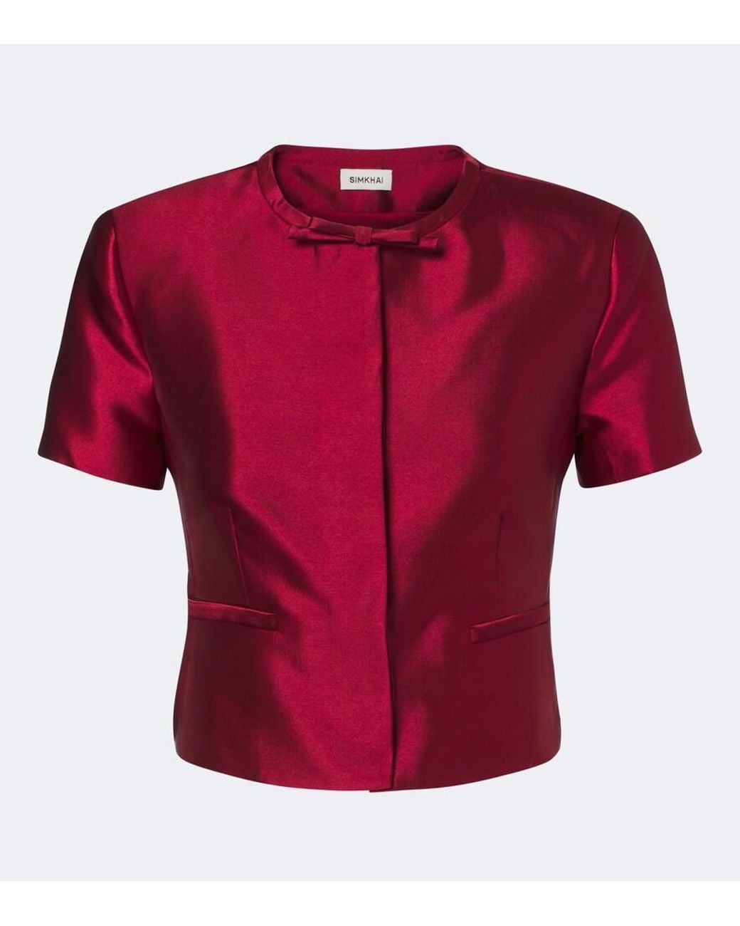 Jonathan Simkhai Red Naelle Bow-Detail Satin Top