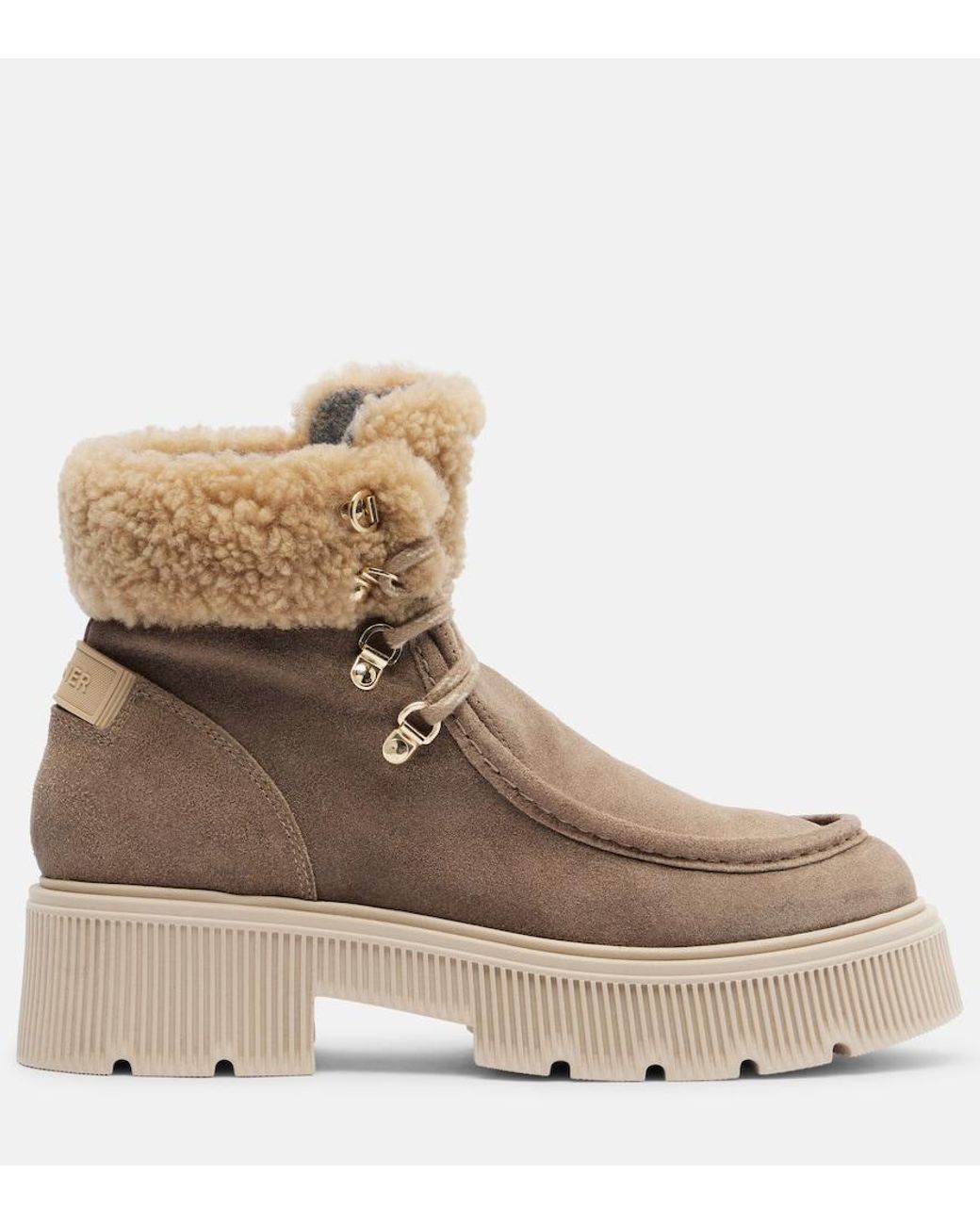 Bogner Natural Turin Suede And Shearling Lace-Up Boots