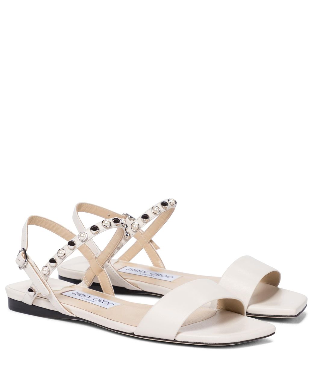 Jimmy Choo Aadra Embellished Leather Sandals in White - Lyst