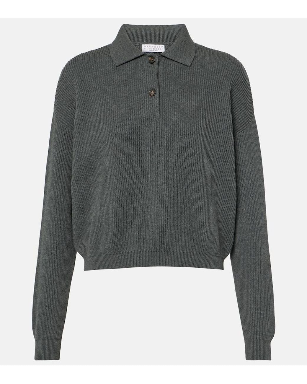Brunello Cucinelli Gray Cotton Polo Sweater