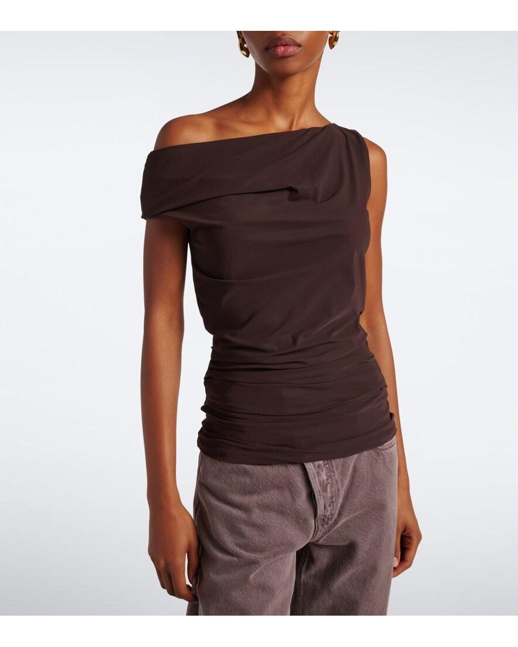 Agolde Brown Carlin Asymmetric Draped Jersey Top