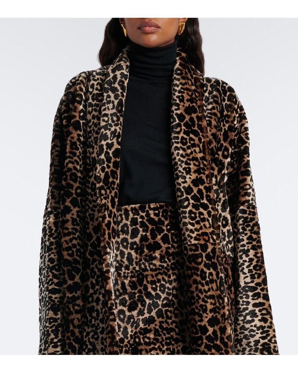 Nour Hammour Black Raquel Leopard-Print Shearling Wrap Coat