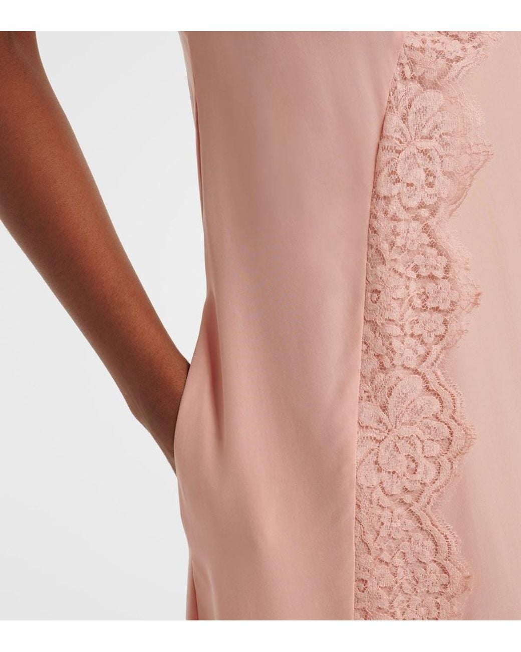 Stella McCartney Pink Lace-Trimmed Silk Midi Dress
