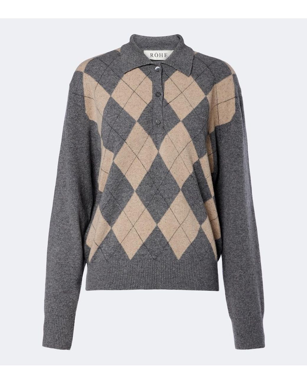 Rohe Gray Argyle Wool-Blend Polo Sweater