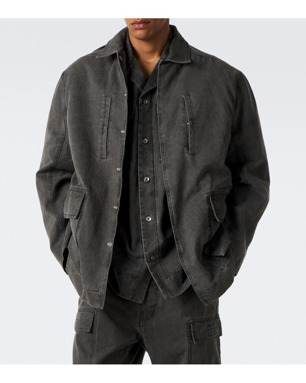 Rick Owens Gray Collared Mac Coated Cotton Canvas Jacket for men