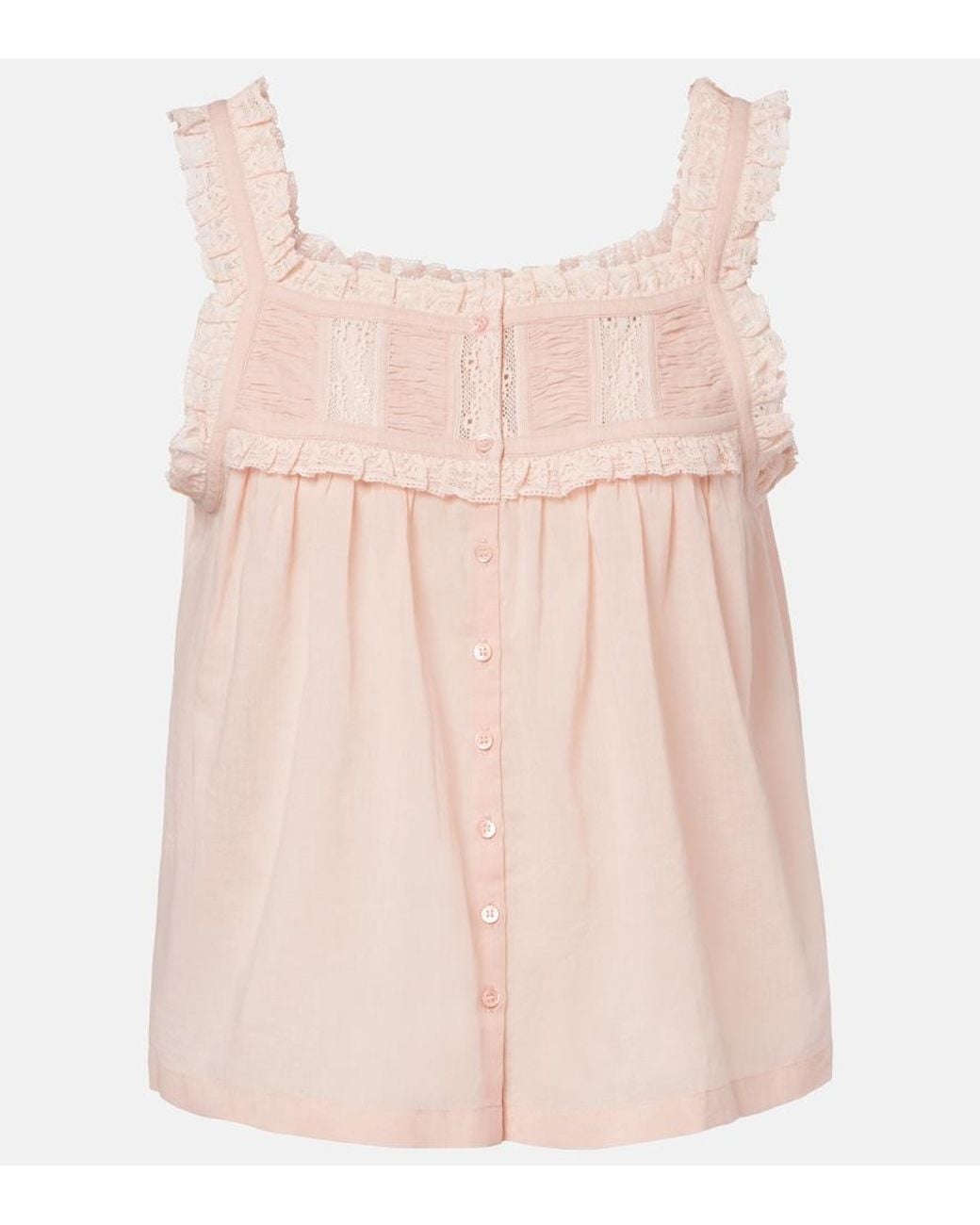 Doen Pink Fidella Lace-Trimmed Cotton Top