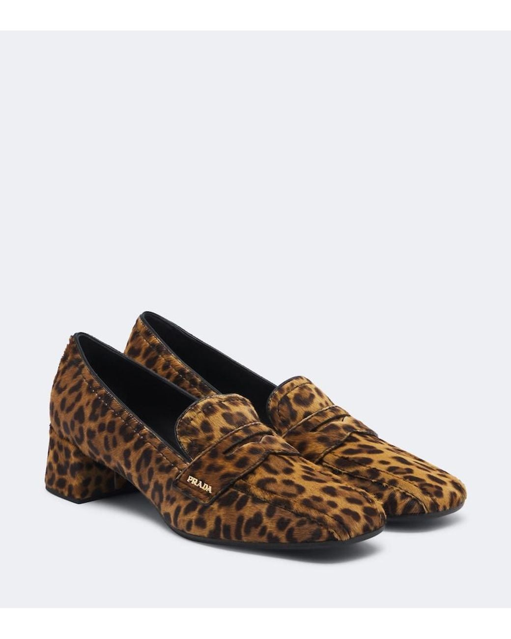 Prada Brown Leopard-Print Calf Hair Loafer Pumps