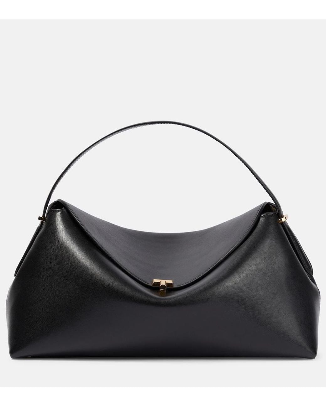 Totême Black T-Lock Medium Leather Tote Bag
