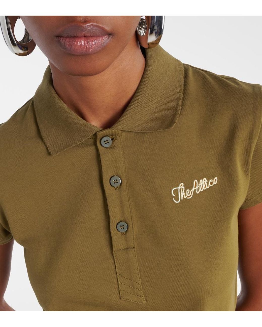 The Attico Green Logo Cropped Cotton Jersey Polo Shirt