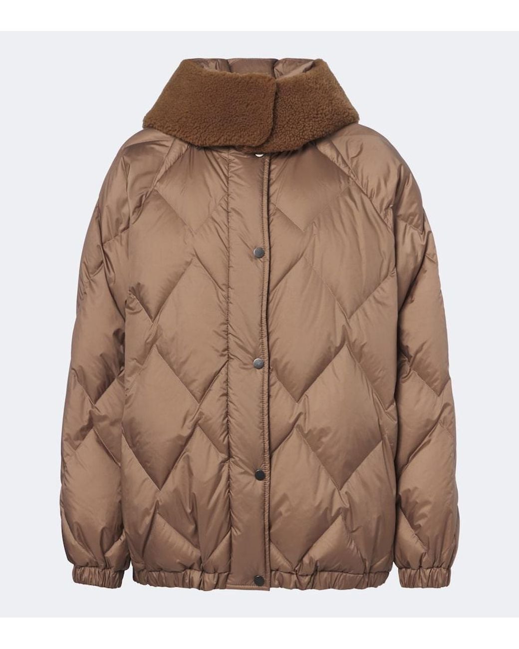 Brunello Cucinelli Brown Shearling-Trimmed Quilted Down Jacket