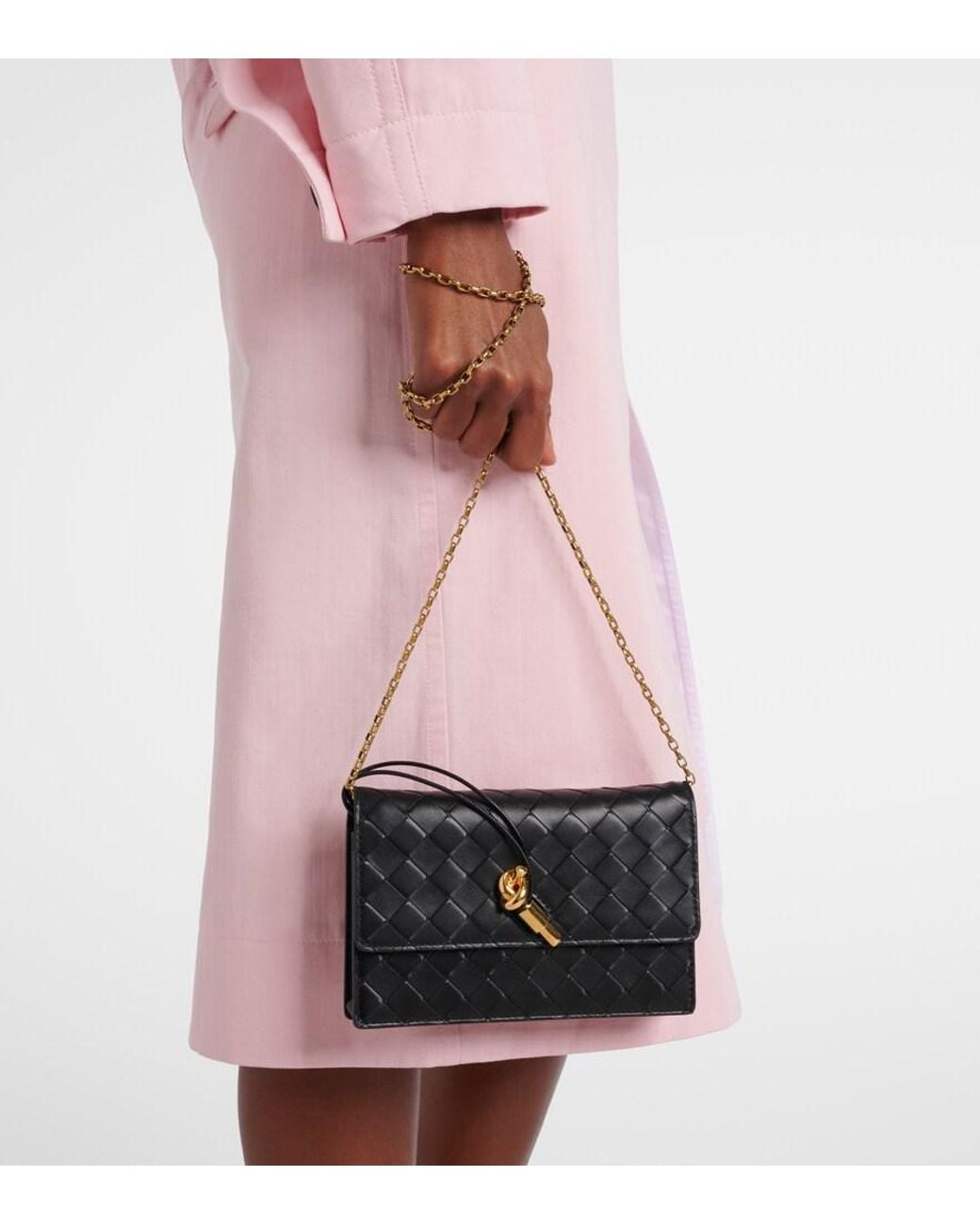 Bottega Veneta Black Andiamo Intrecciato Leather Shoulder Bag