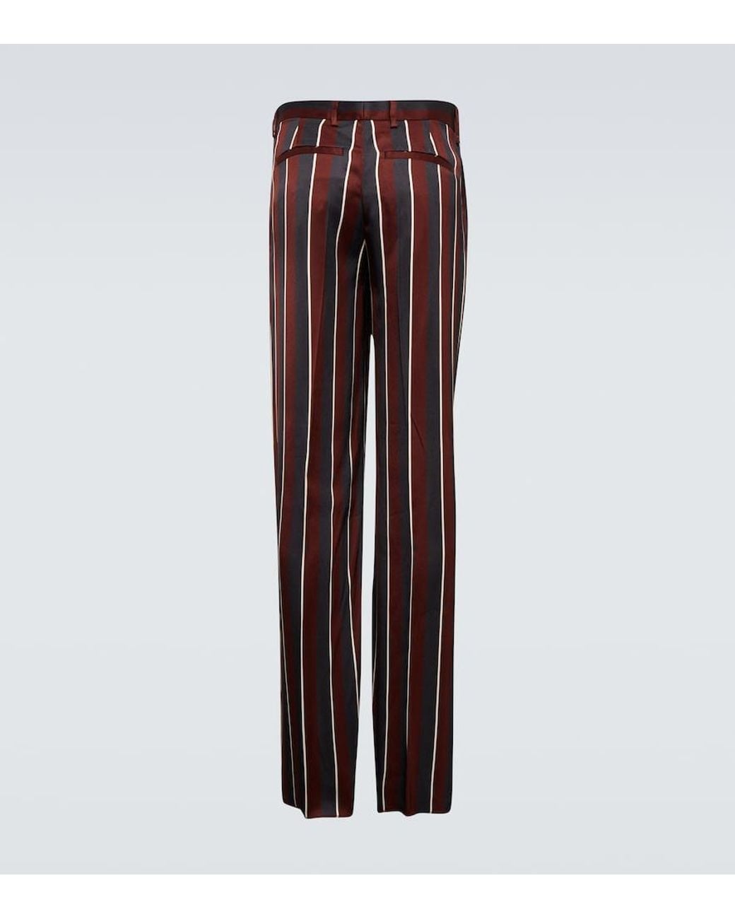 Versace Brown High-Rise Striped Straight Crepe Pants for men