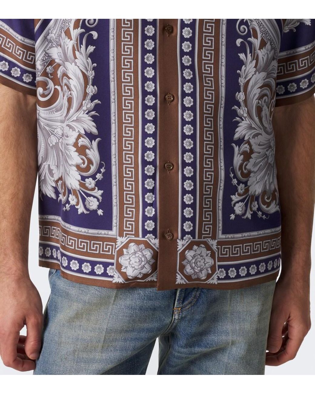 Versace Multicolor Neoclassical Barocco Silk Twill Bowling Shirt for men