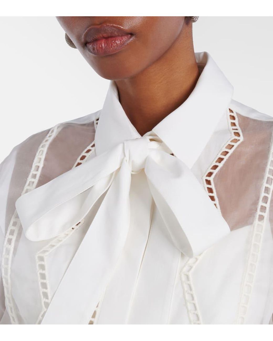 Elie Saab White Tie-Neck Cotton And Silk-Blend Blouse