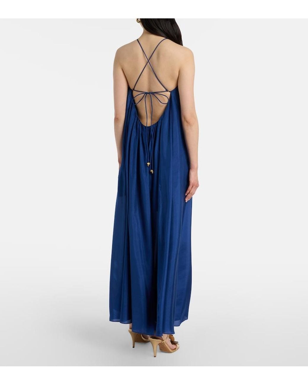 Zimmermann Blue Aster Beaded Halterneck Silk Maxi Dress