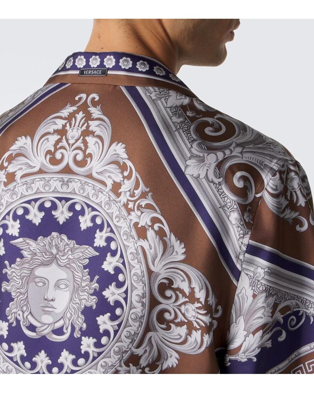 Versace Multicolor Neoclassical Barocco Silk Twill Bowling Shirt for men