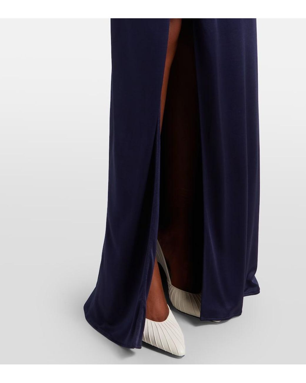 Versace Blue Medusa Draped Ruched Jersey Gown
