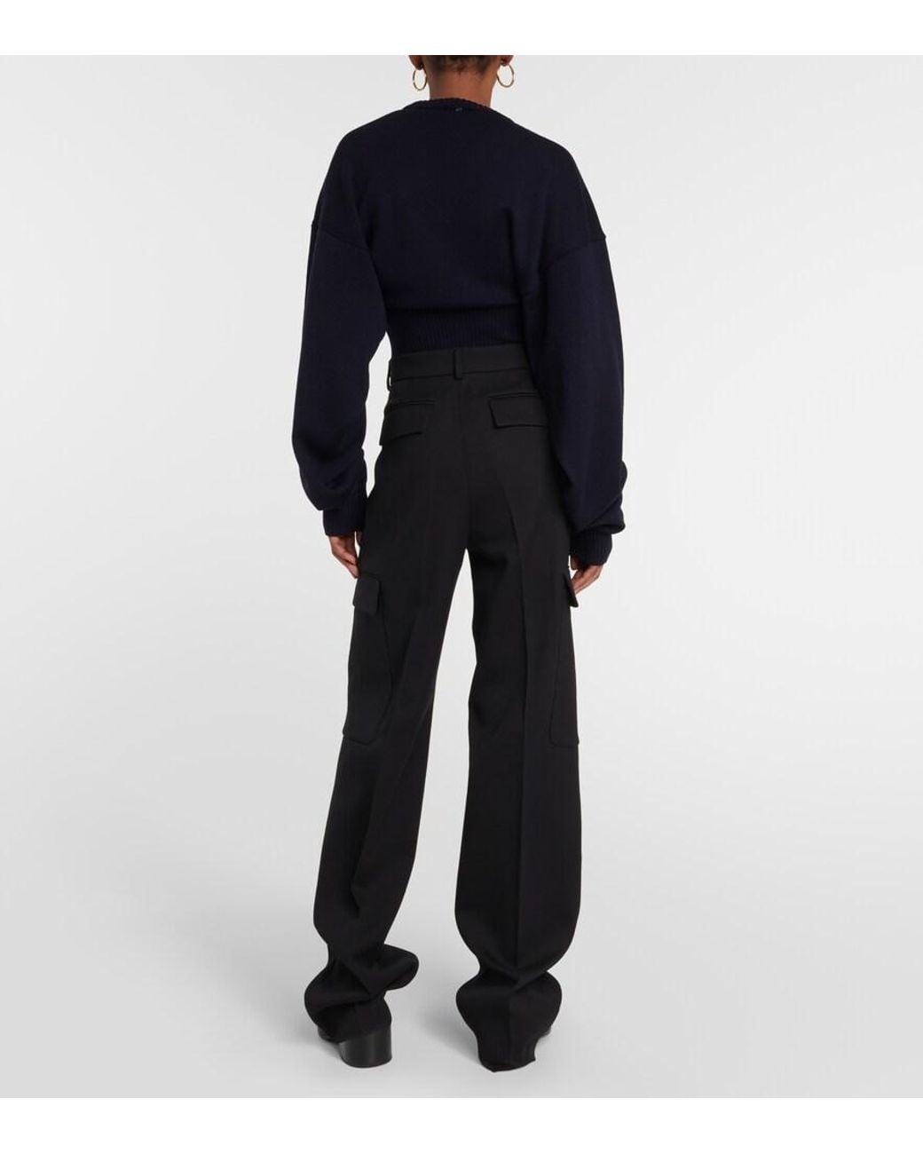 Sportmax Blue Pomez Cropped Wool Sweater