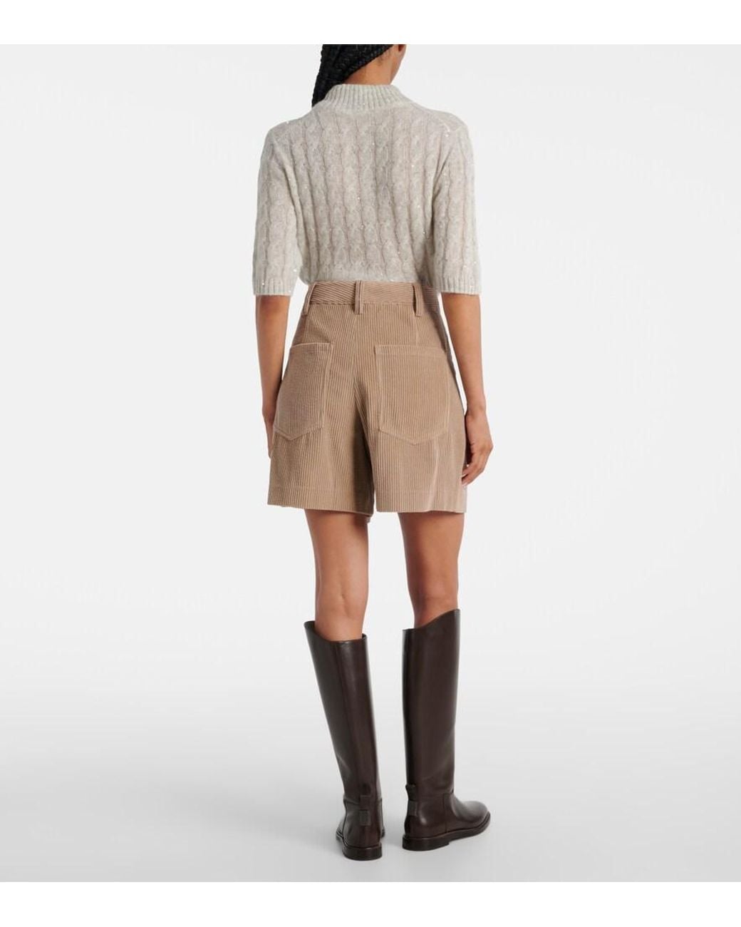 Brunello Cucinelli Natural High-Rise Cotton Corduroy Shorts