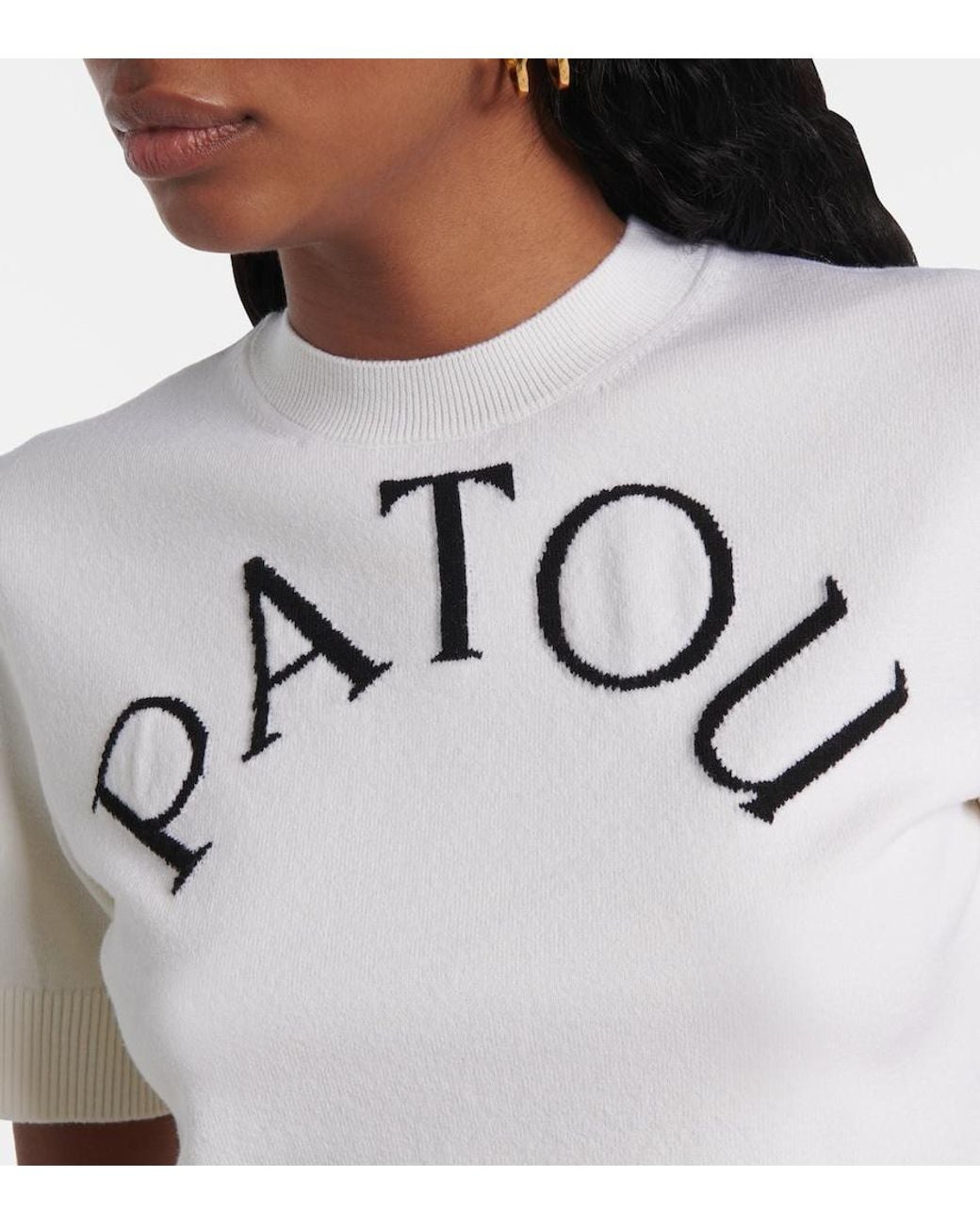 Patou White Logo Jacquard Wool-Blend Crop Top