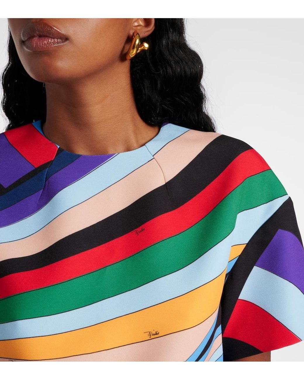 Emilio Pucci Blue Printed Cady Zip-Front Top