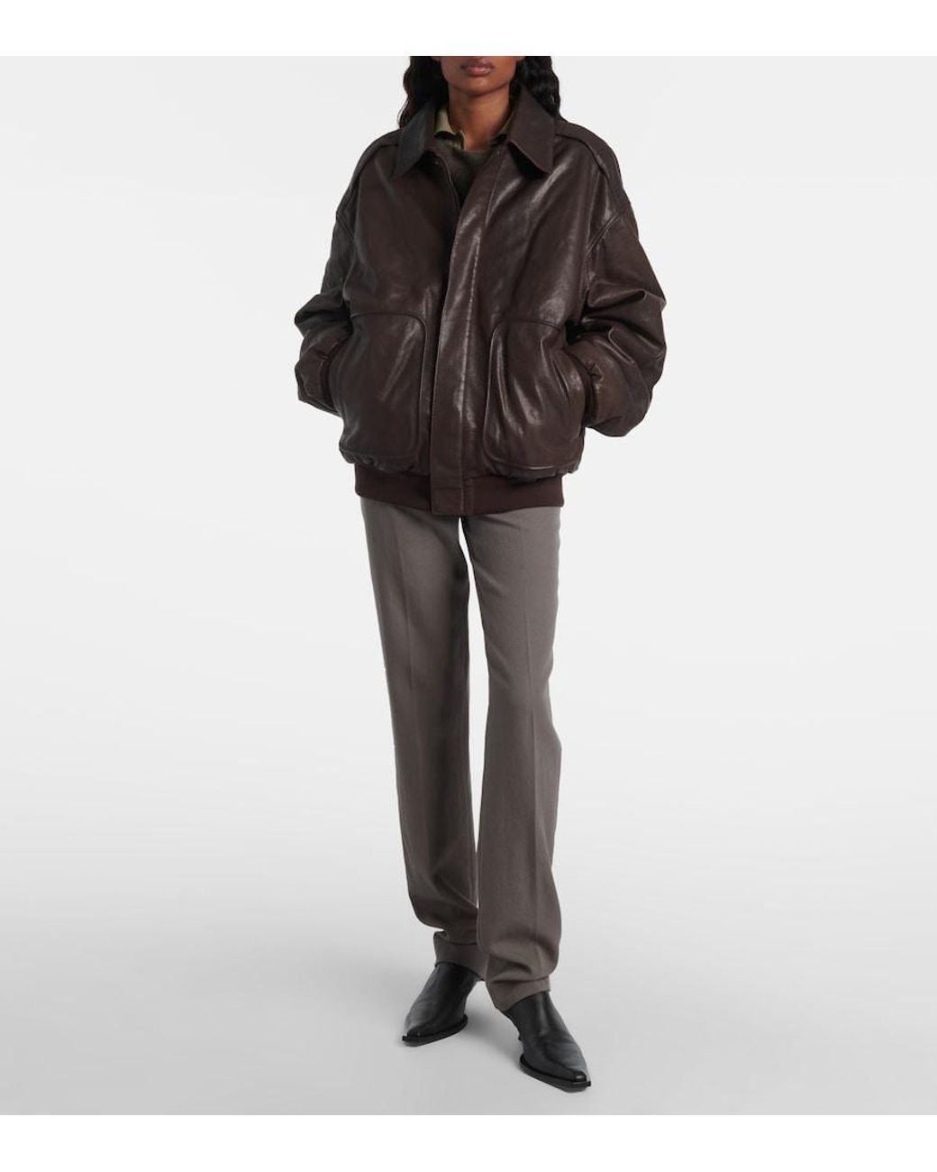 Calvin Klein Black Johnson Leather Bomber Jacket